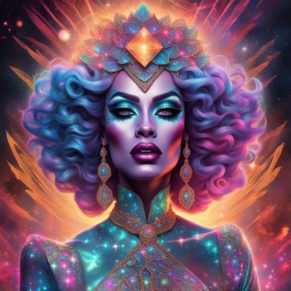 Cosmic Drag Queen Illustration in Astral Style