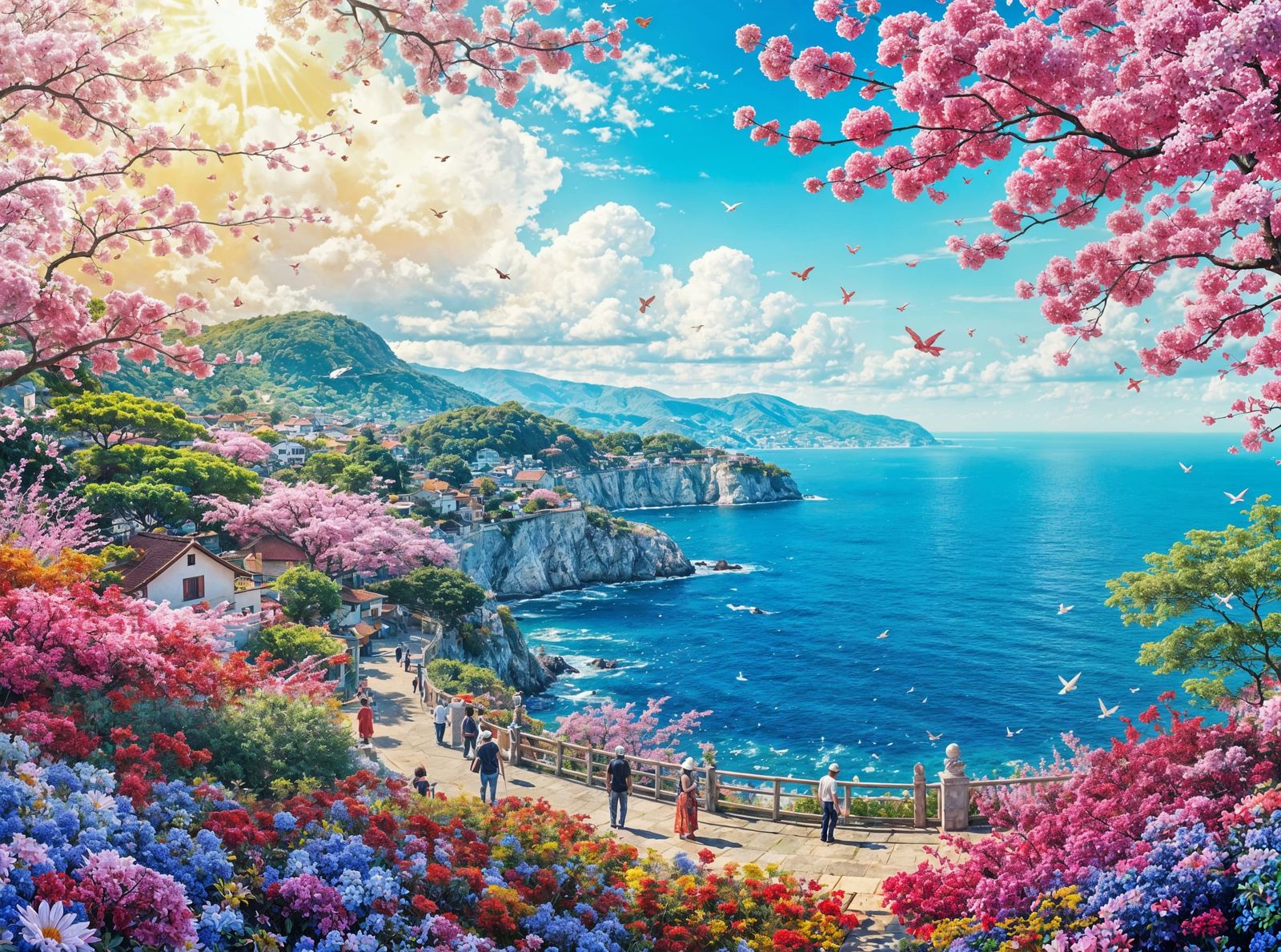 Japanese Summer Day in Vibrant Graffiti Art Style