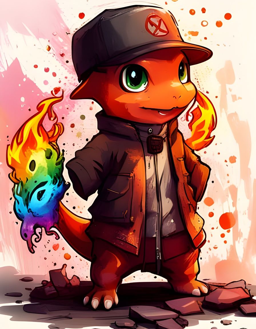 Chibi Charmander in Streetwear: Detailed Digital Art