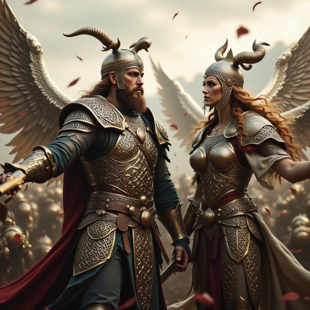 King and Queen Battle with Celtic Armor Designs