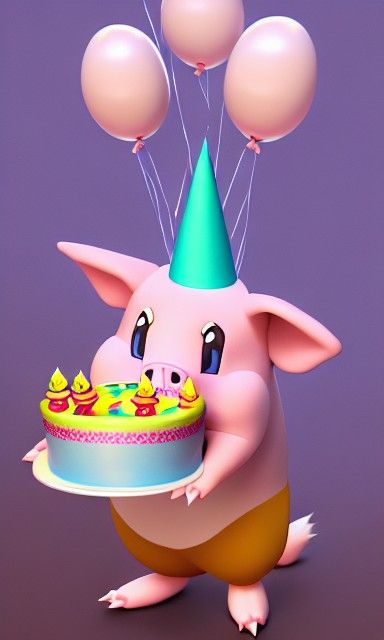Cute Pig Eats Birthday Cake: Cartoon Style