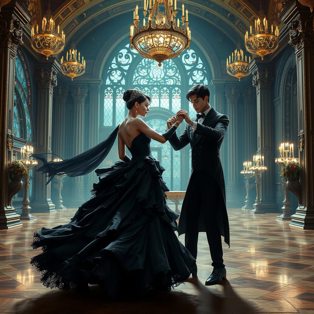 Gothic Princess in a Majestic Palace Ballroom Ball
