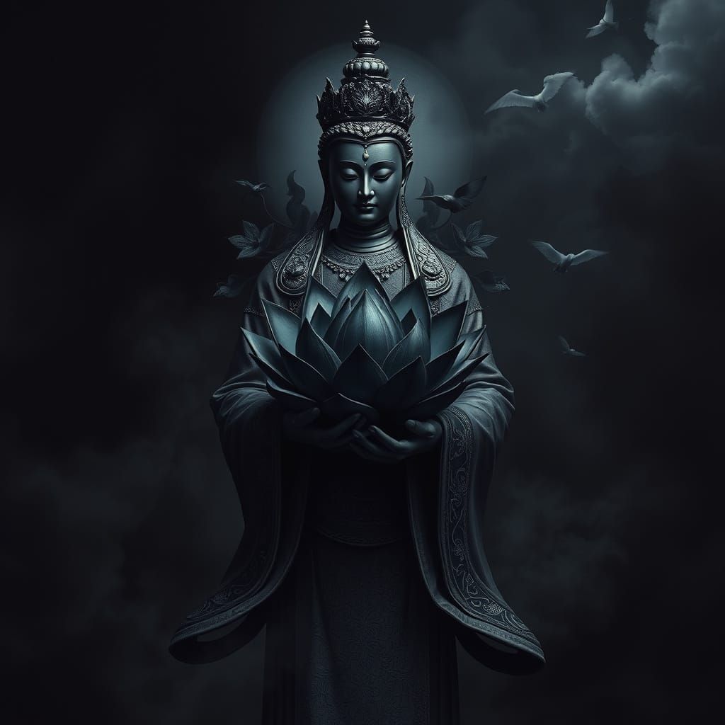 Dark Bodhisattva with Black Lotus, Dreamlike Rendering