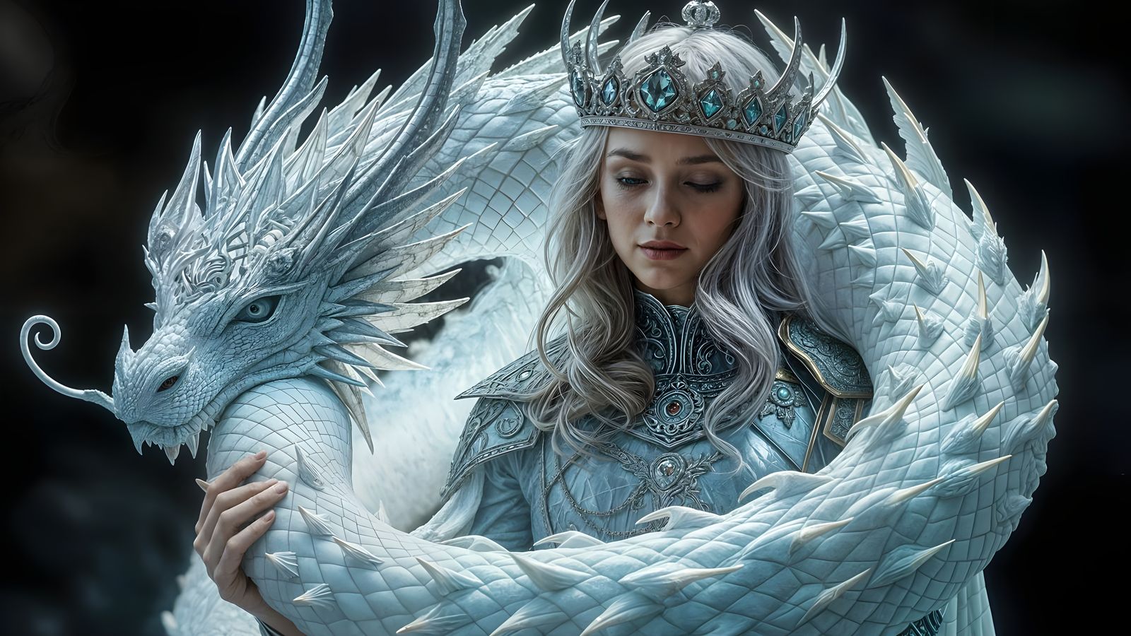 Silver-Haired Warrior with Luminous White Dragon