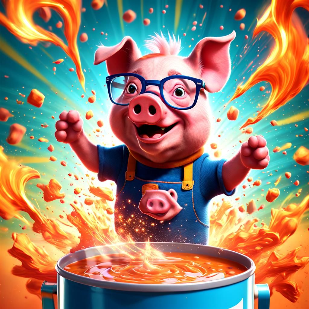 Pig Dances on Exploding Soup Can: Pixar-Style 3D Animation