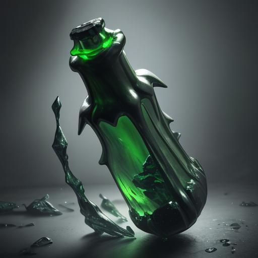 Hyperrealistic Green Bottle with Obsidian Stopper
