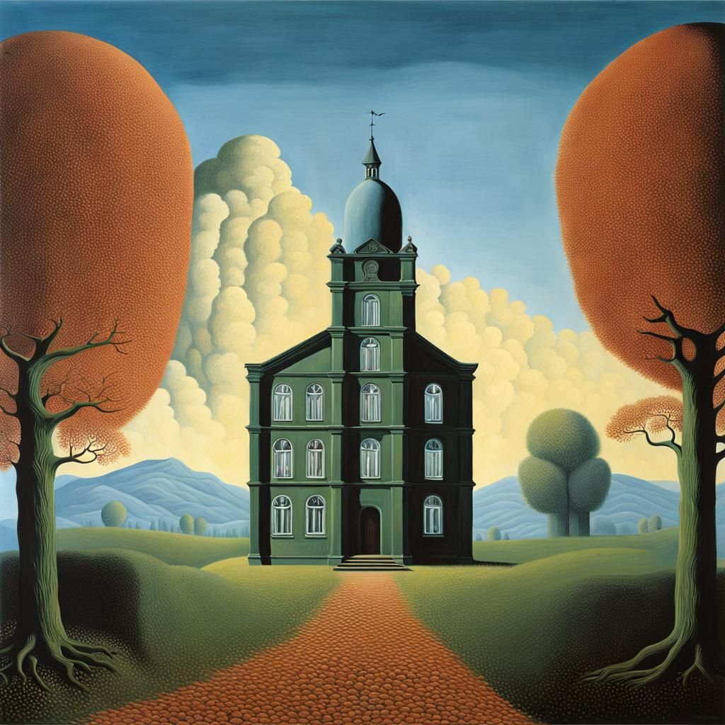 Surreal Mountain Landscape in Magritte Style
