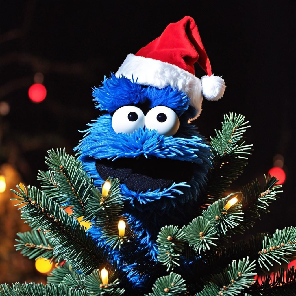 Cursed Blue Christmas Tree with Cookie Monster