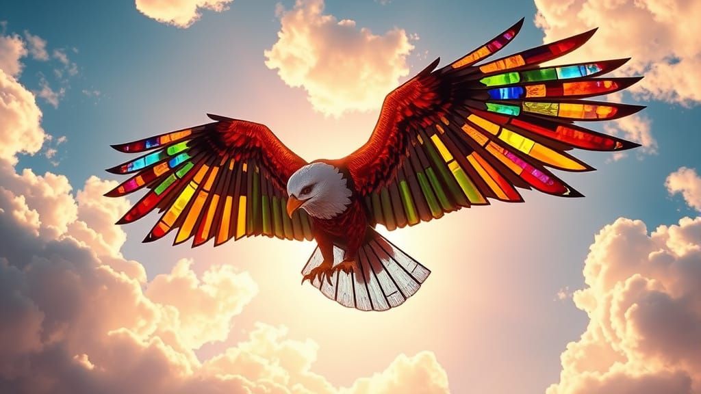 Majestic Stained Glass Eagle Soaring in Digital Art