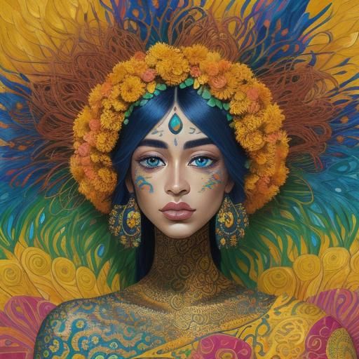 Dragon Peacock Woman in Expressionist Abstract Portrait