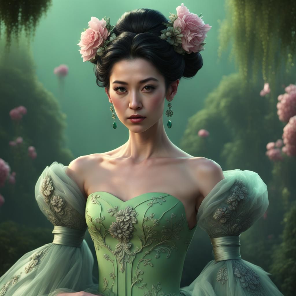 Chinese Woman in Green Gown: Fantasy Art