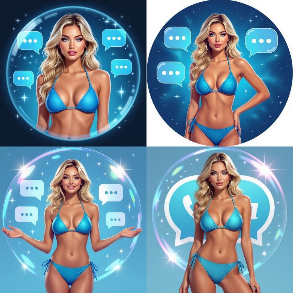 Circular App Icon: Flirty Blonde Model in Blue Bikini