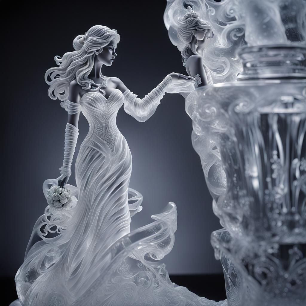 Elegant Ice Bride Sculpture in Cinematic Lighting