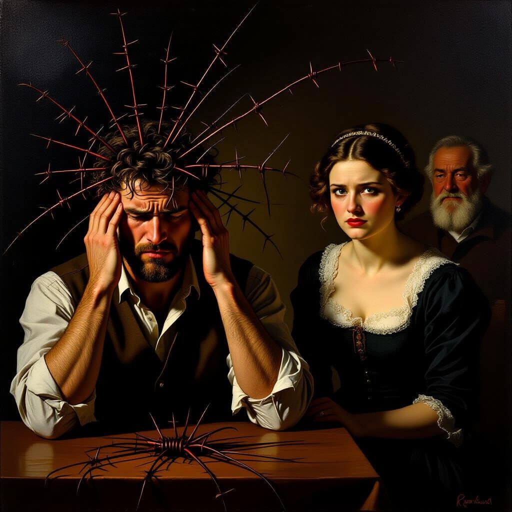 Emotional Turmoil Oil Painting in Chiaroscuro Style