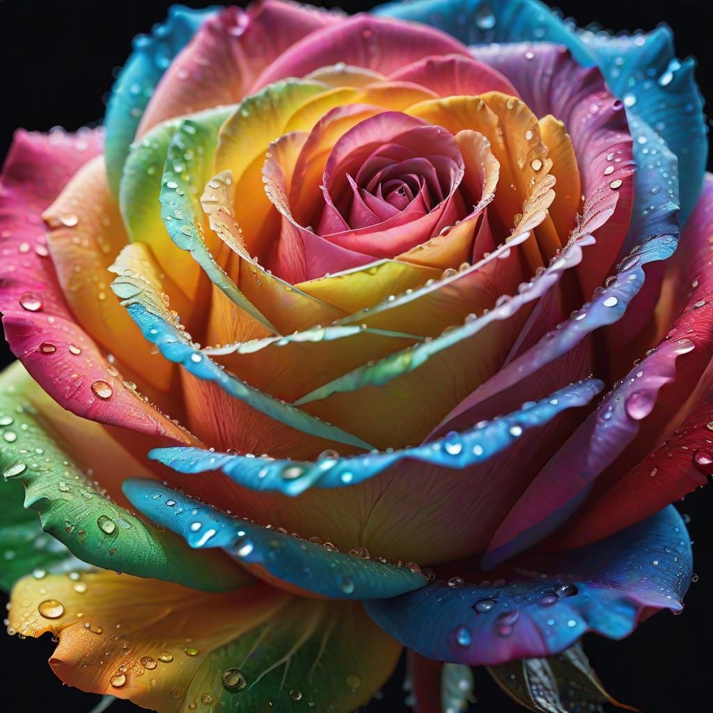Surreal Macro Photography of a Rainbow Rose with Dew-Kissed ...