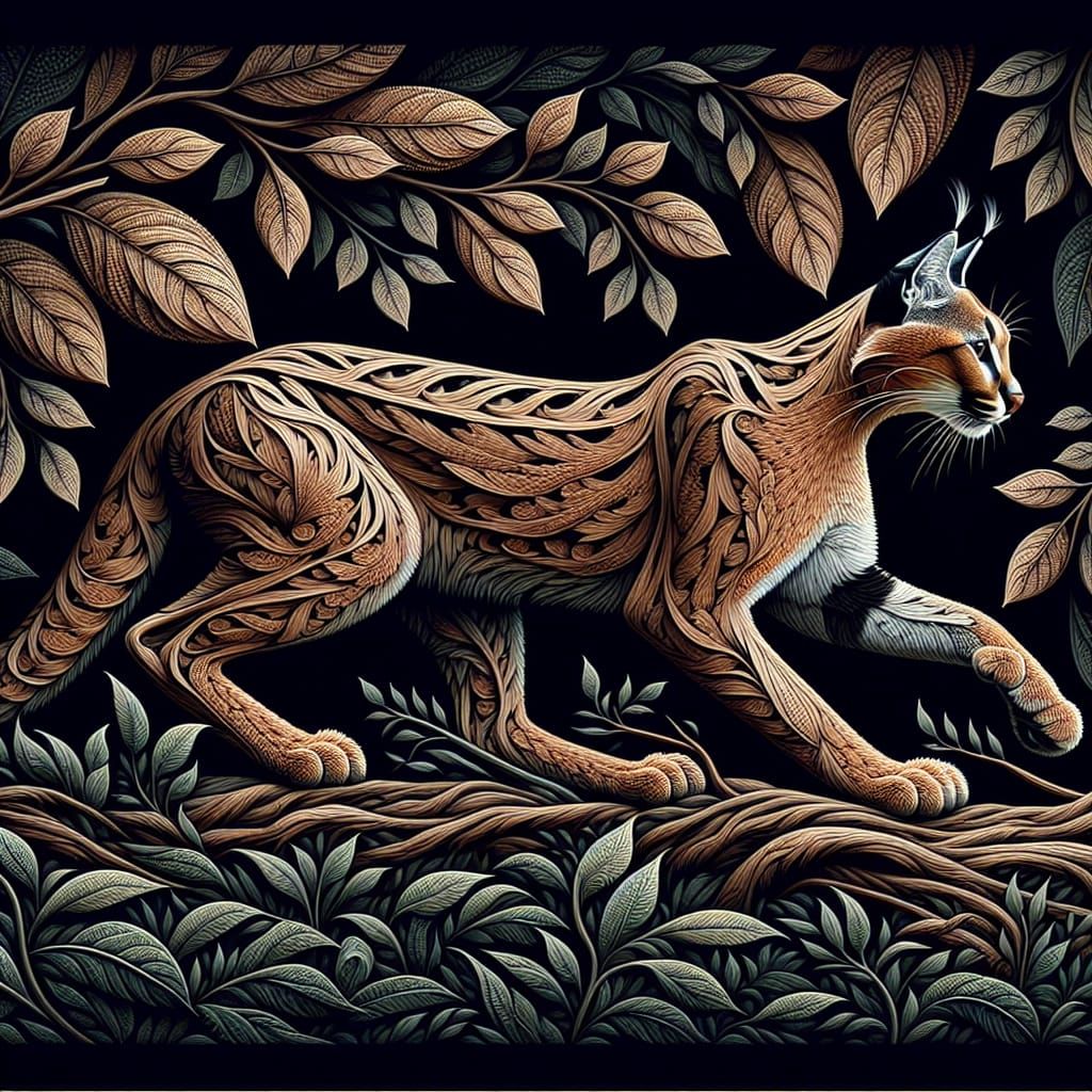 Caracal Hunting in Detailed Digital Art