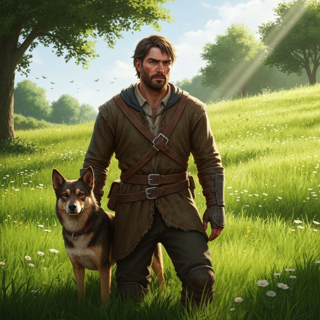 Adventurer and Dog Discover Portal in Ruins