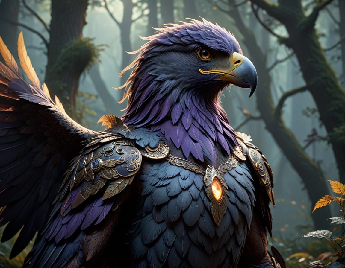 Dark Fantasy Creature in Misty Forest Landscape