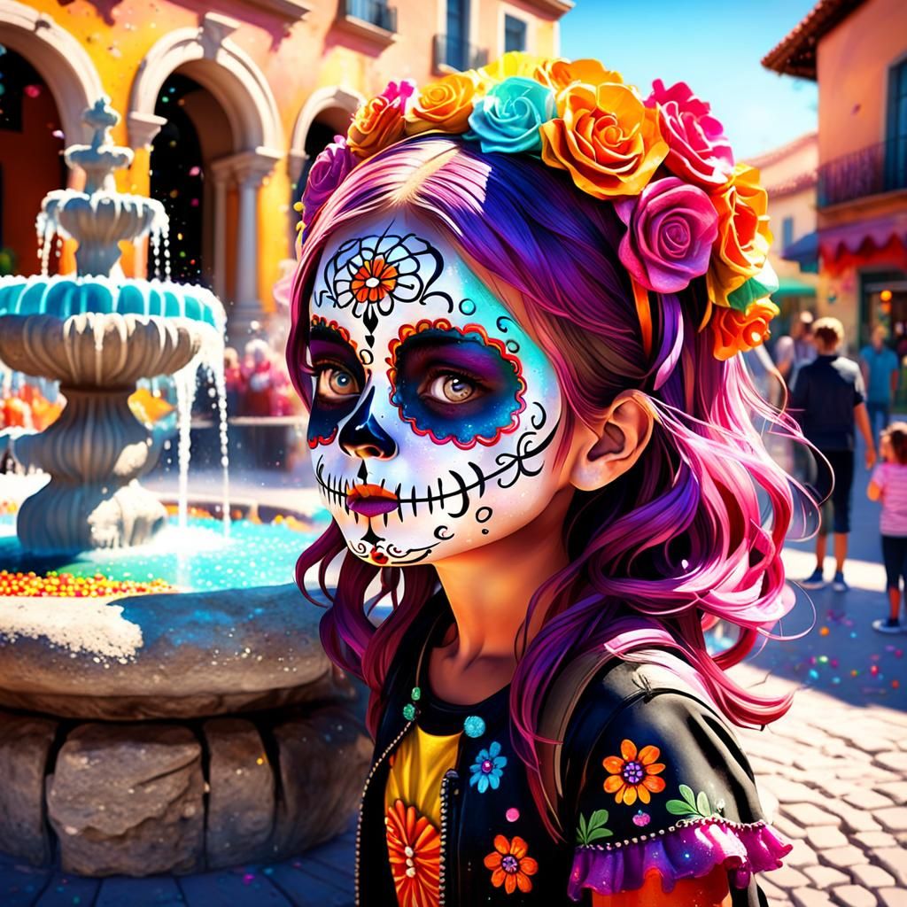 Dia de los Muertos Girl in Candy Art Style