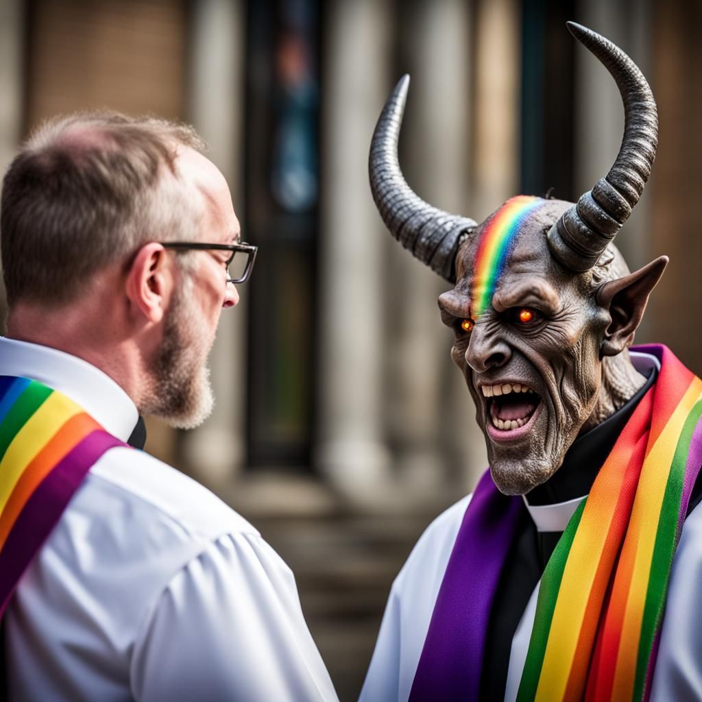 Demon and Vicar Conversation in Natural Lighting