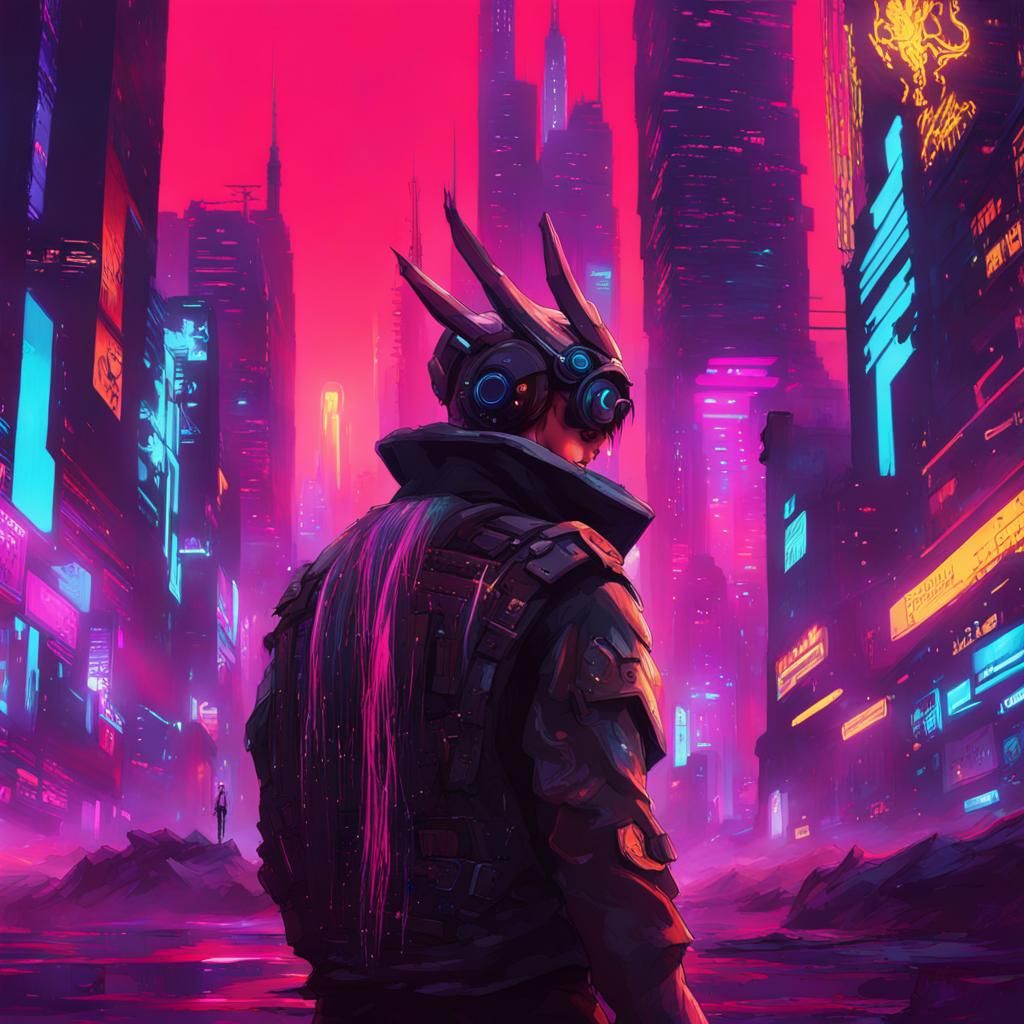 Cyberpunk Fusion: Neon Glow Meets Digital Grit