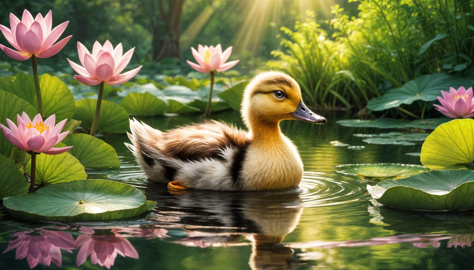 Whimsical duckling in a pond