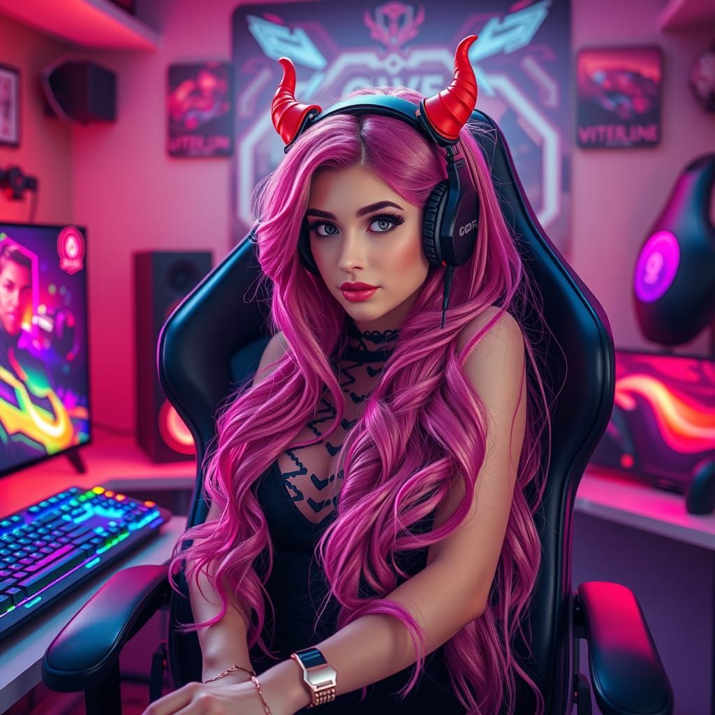 Woman with Pink Hair in Dreamy Digital Art Style