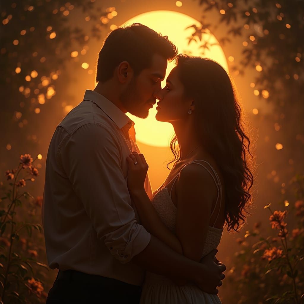 Romantic Embrace Under Moonlight: Cinematic Digital Painting