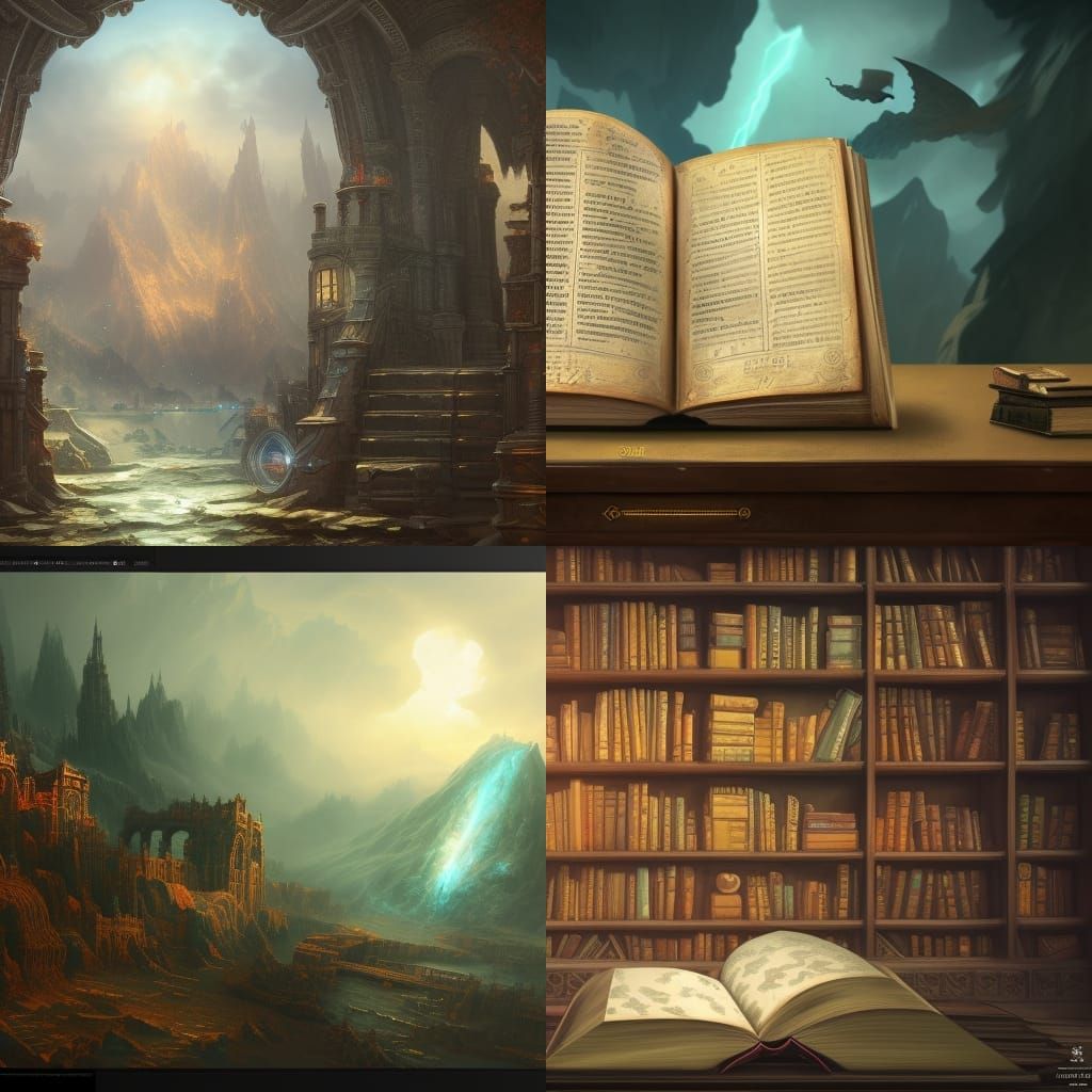 Fantastical Book on Shelf: Detailed Matte Painting