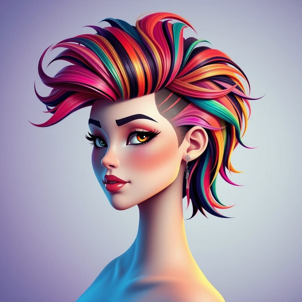 Beautiful Woman with Colorful Braids in Pixar Style
