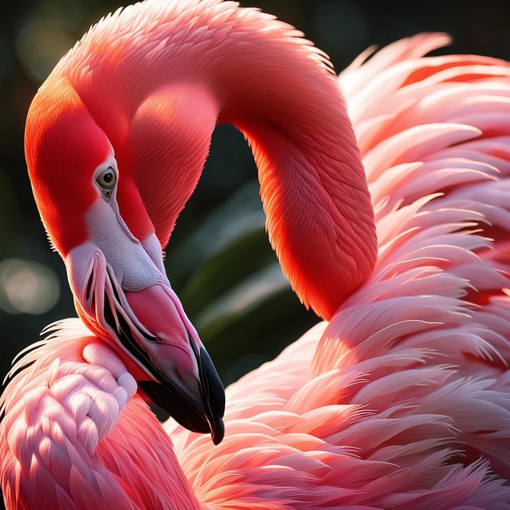 Pink Flamingo Close-Up in Fantastic Realism Style