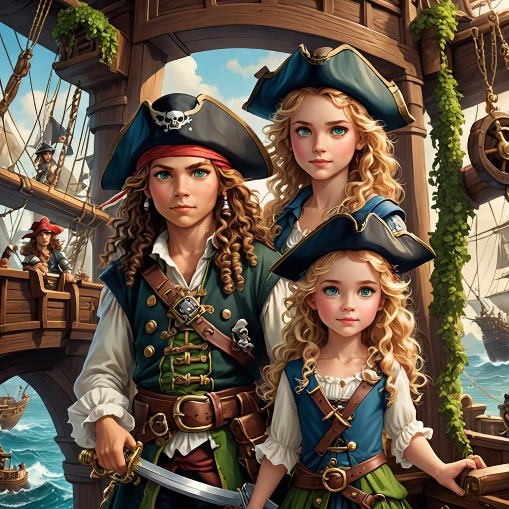 Charming Pirate Adventure with Siblings: Fantasy Illustratio...