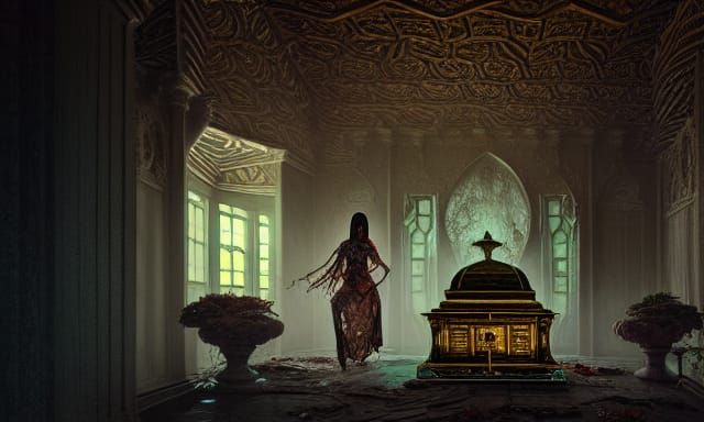 Creepy Mausoleum Coffin Hand in Fantasy Art Style