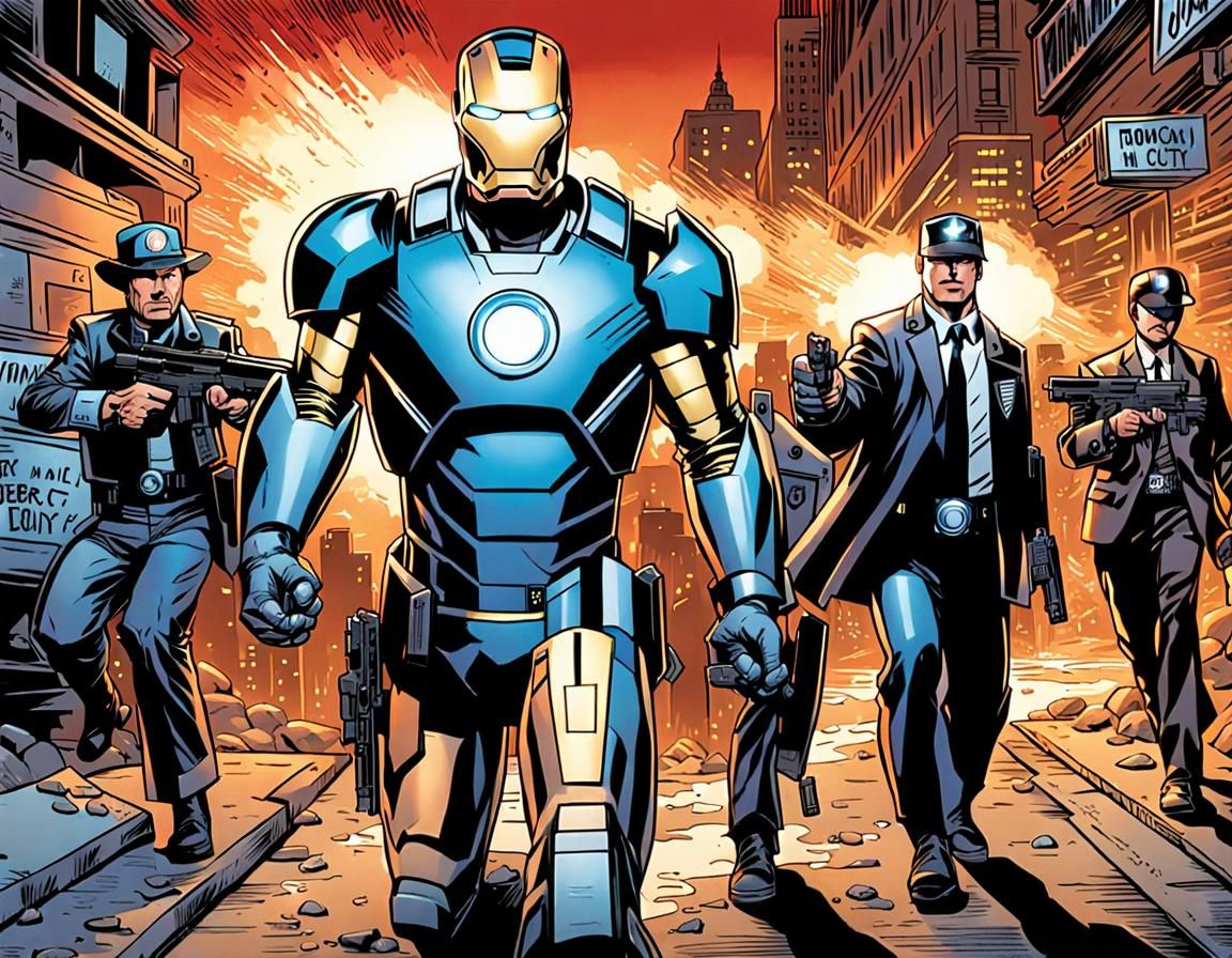 Iron Man as NYPD Officer in Comic Book Art