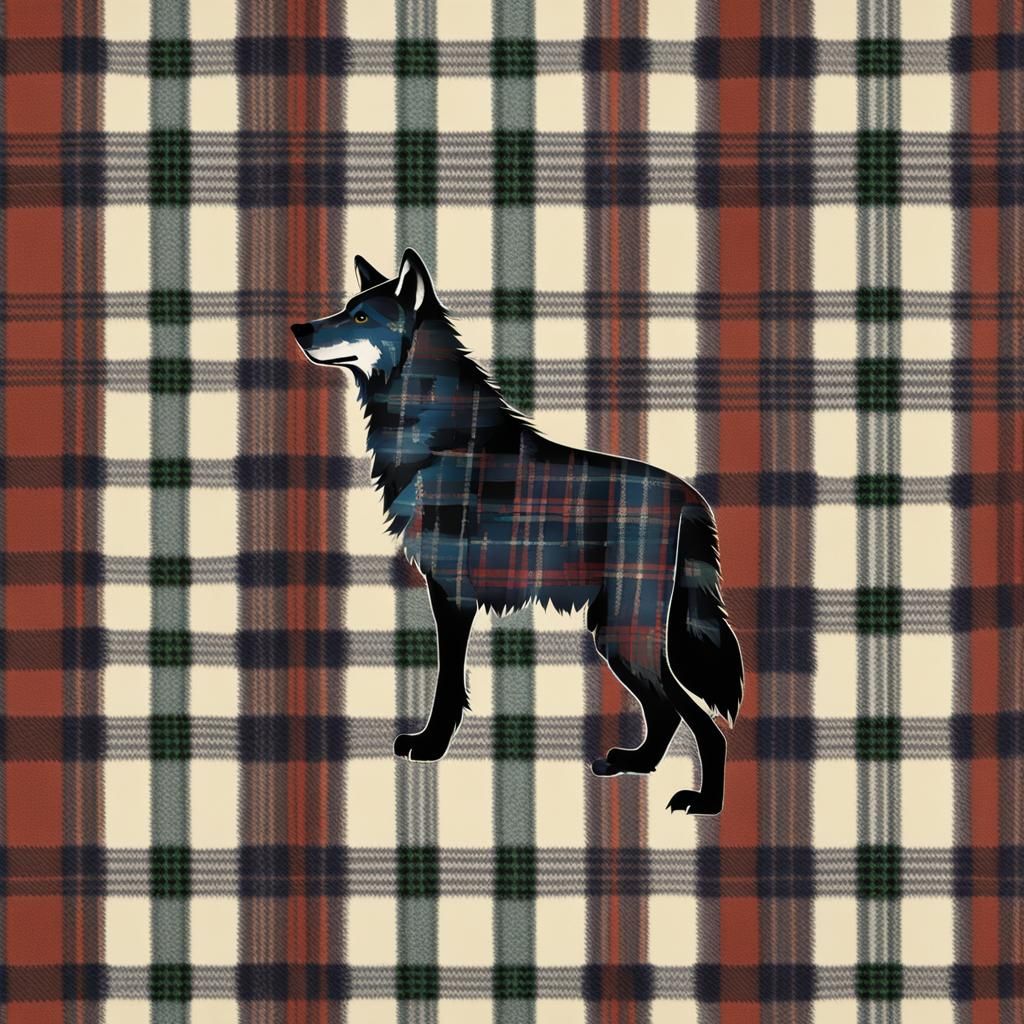 Wolf with Tartan Patterned Coat