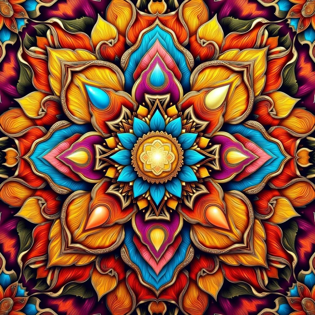 Vibrant Mandala Design in Deep Orange-Turquoise