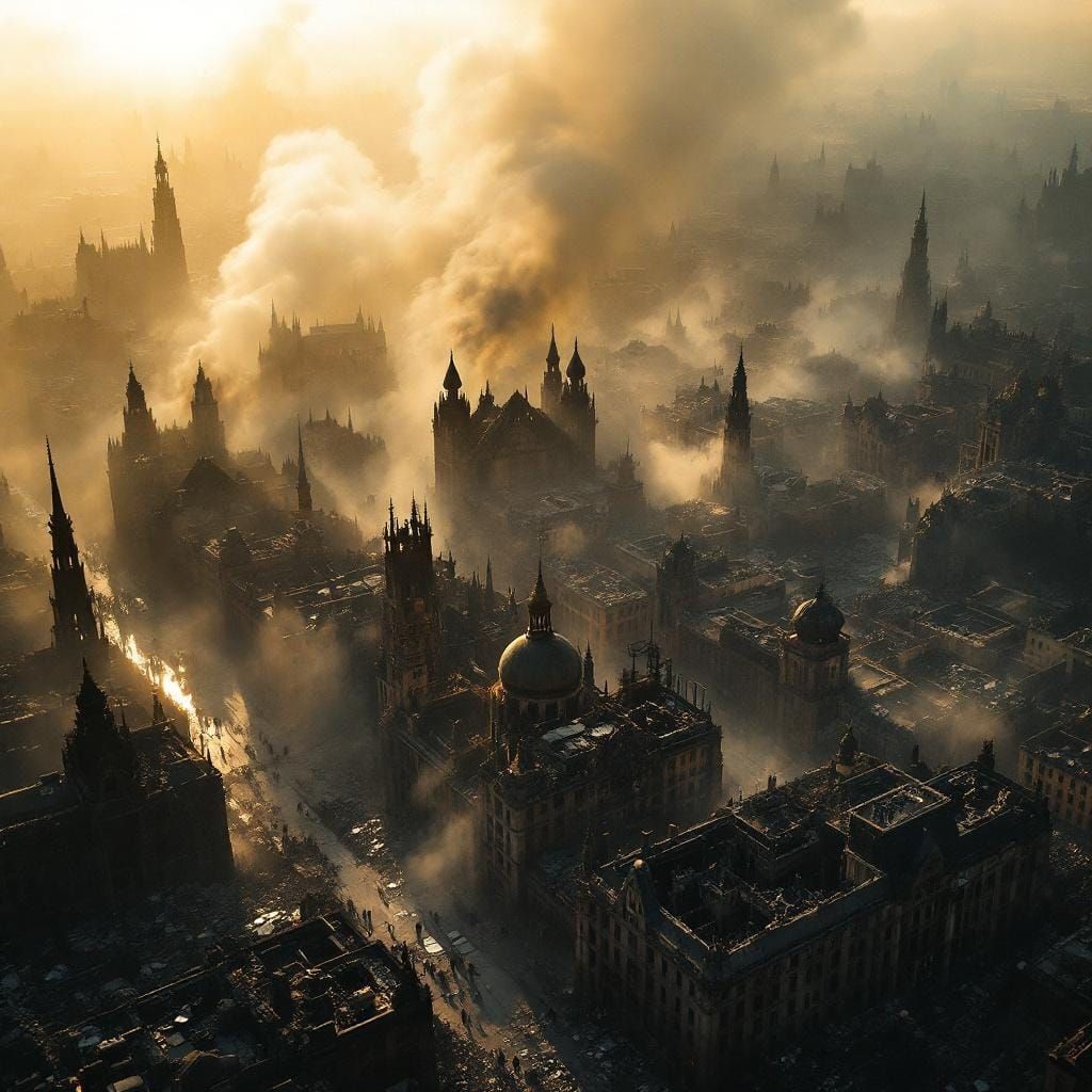 Aerial View of Dresden After Bombing in WWII