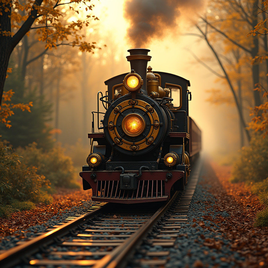 Magic Steampunk Train in Golden Hour Glow