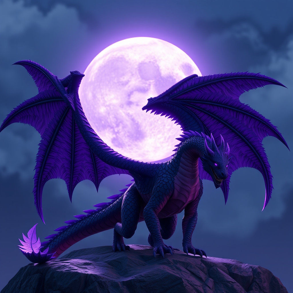 Purple Angel Dragon with Moon, Anime Art