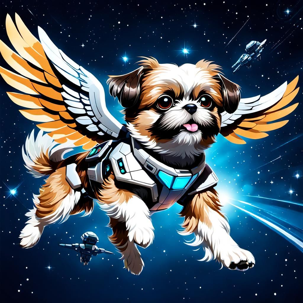 Cyber Shiba Inu Dog Flying in Space