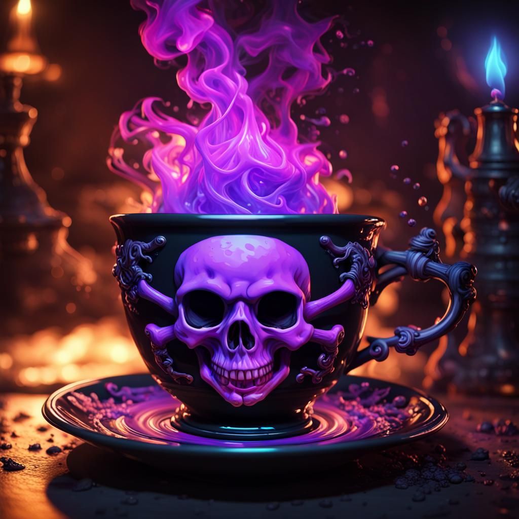 Black light art:
deadly potion in teacup