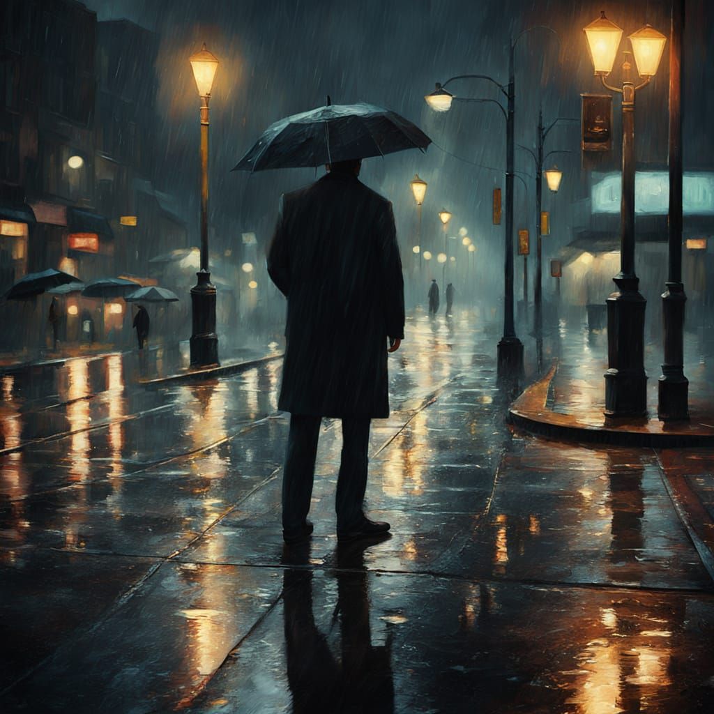 Gloomy Evening Train Station in Film Noir Style