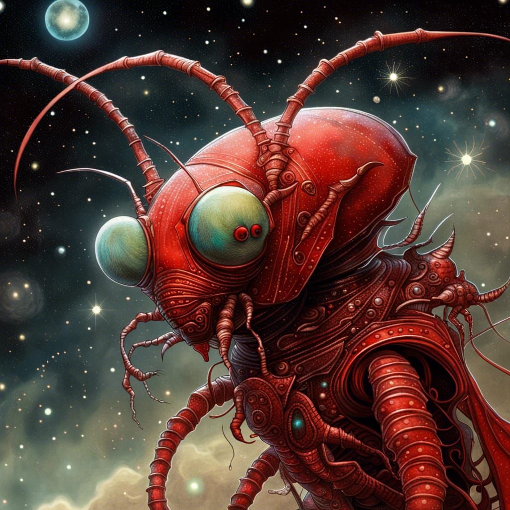 Creepy Insectoid Alien in Space: 3D Render