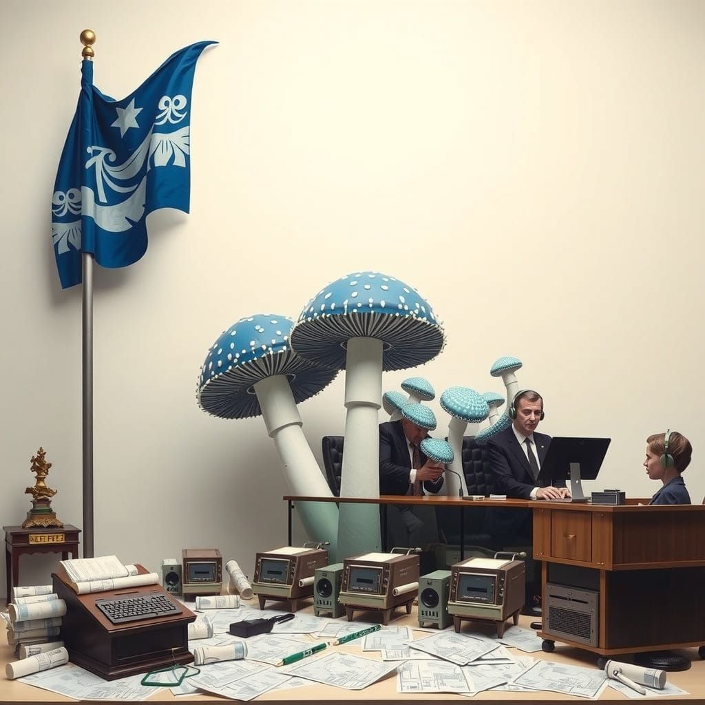 Whimsical Flag Waving with Bureaucratic Mushrooms in Hyper-R...