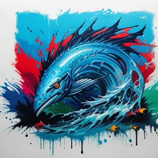 Colorful Ocean Creatures in Graffiti Street Art