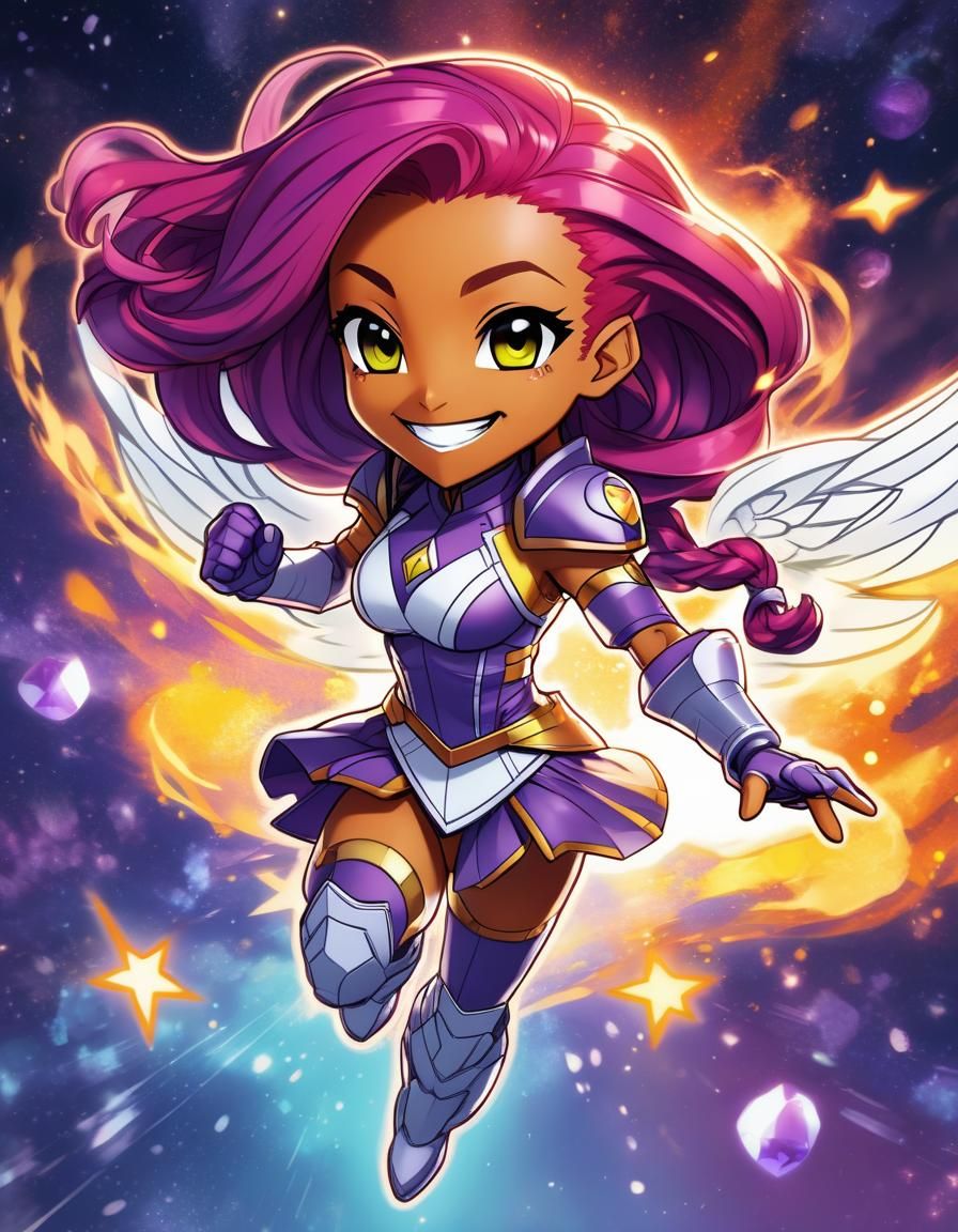 Cute Chibi Starfire Flying, Anime Style