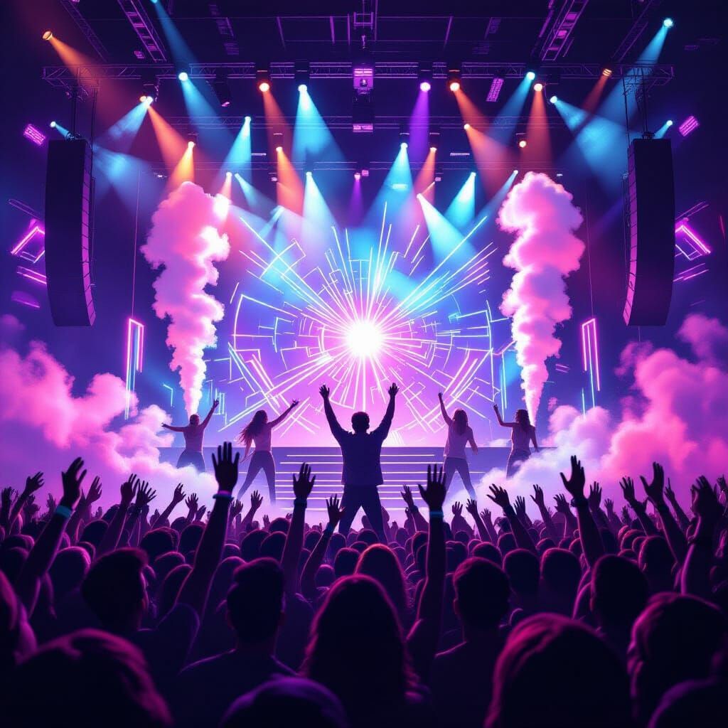 Electric Neon Crowd Dancing on Stage