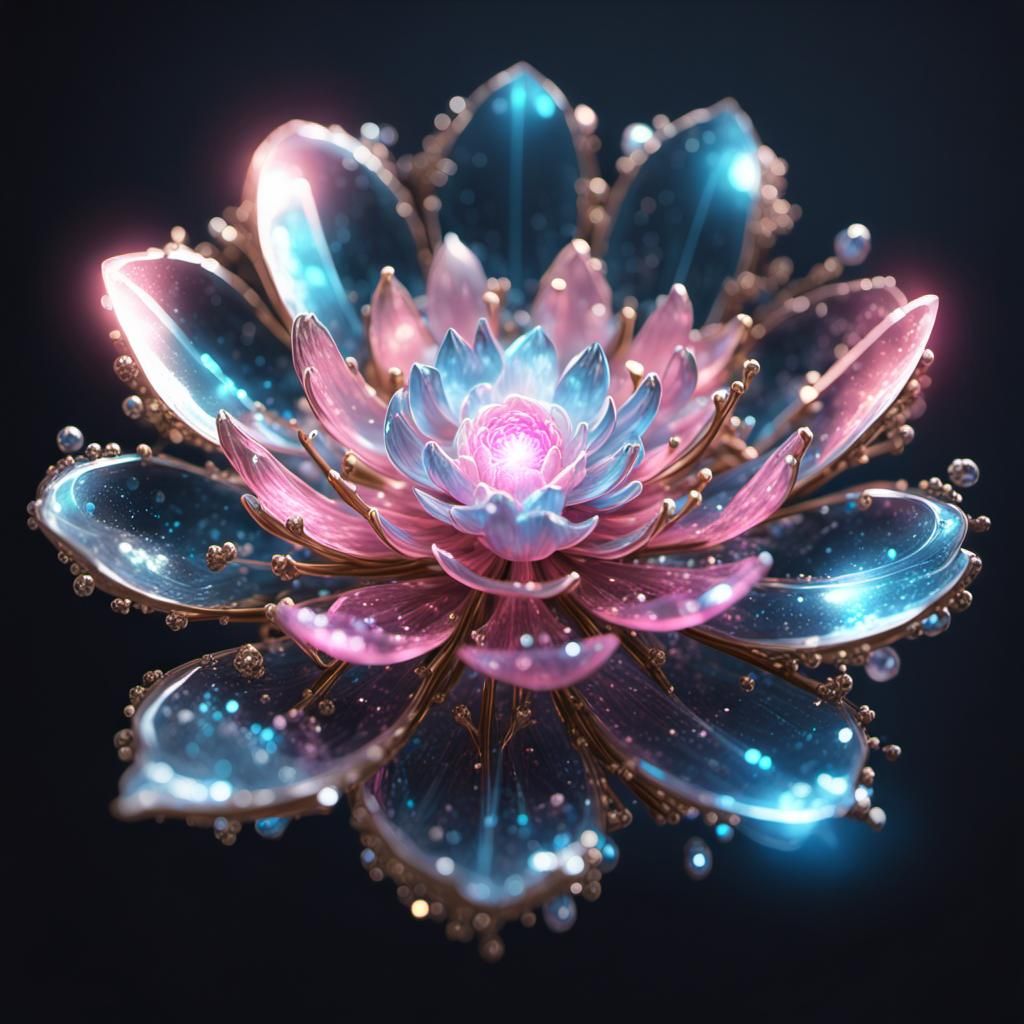 Bioluminescent Crystal Flower in Moonlight, Detailed Matte P...