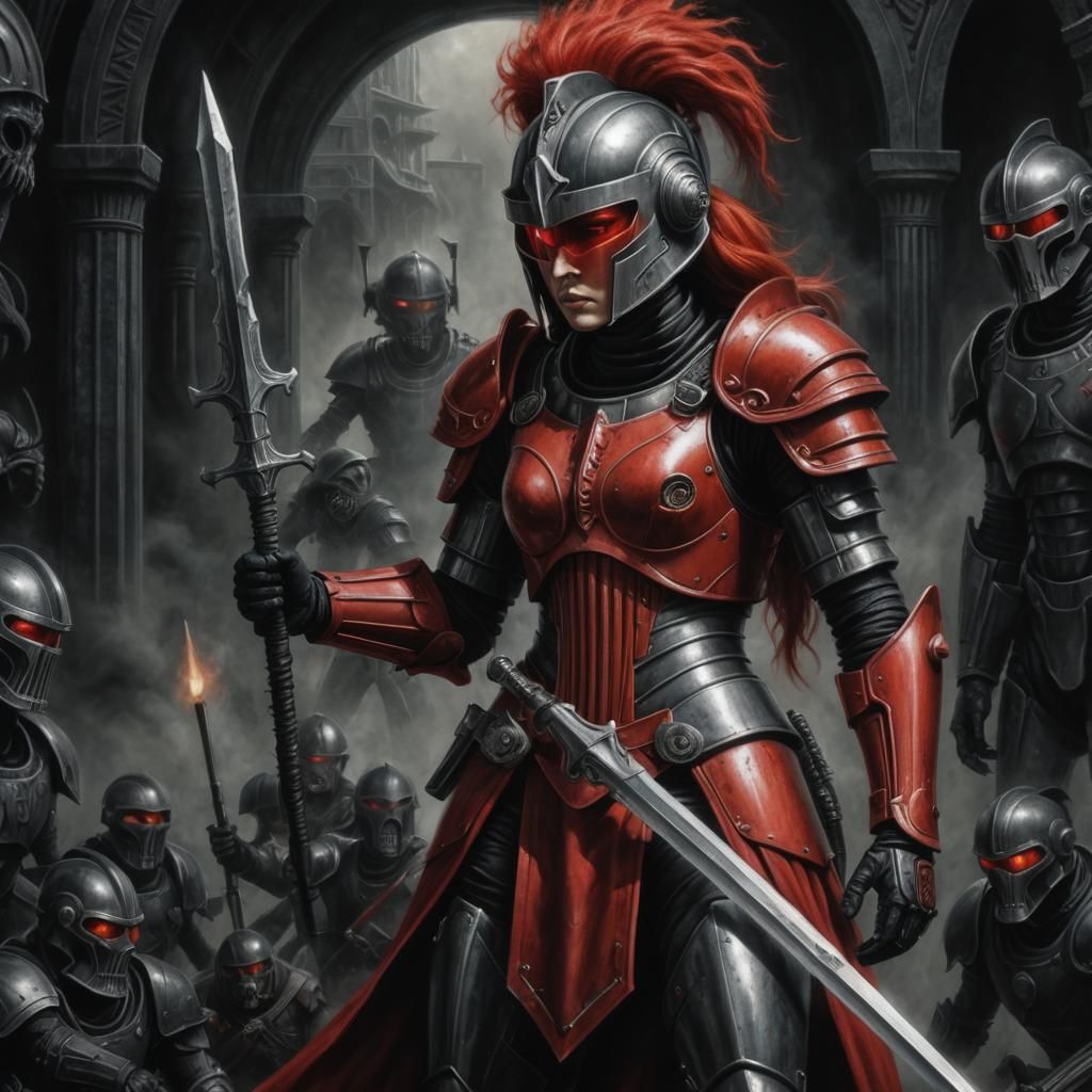 Woman Gladiator in Synthwave Style Charcoal Art