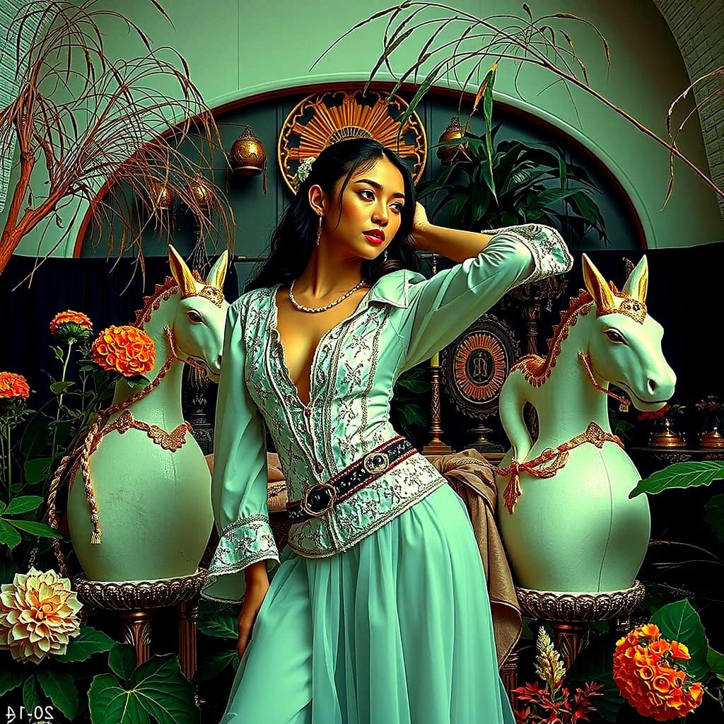 Elegant Woman Posing in Lush Environment